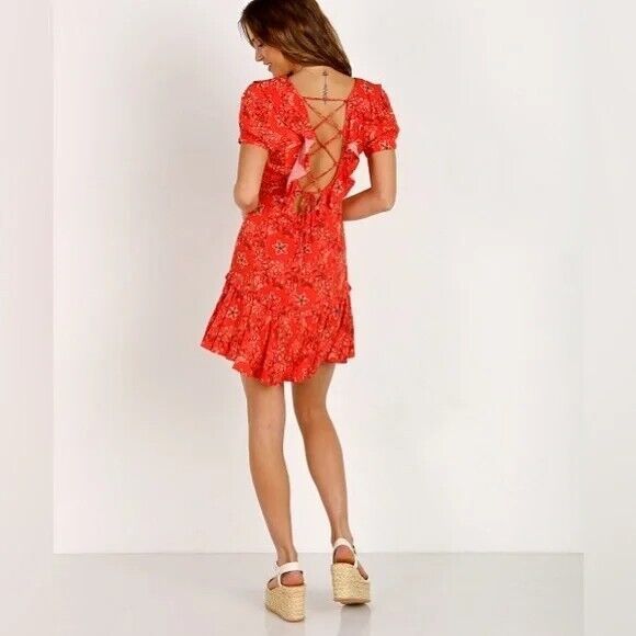 SPELL & THE GYPSY Collective Celestial Mini Dress Lace Up Back in Red - Picture 6 of 15